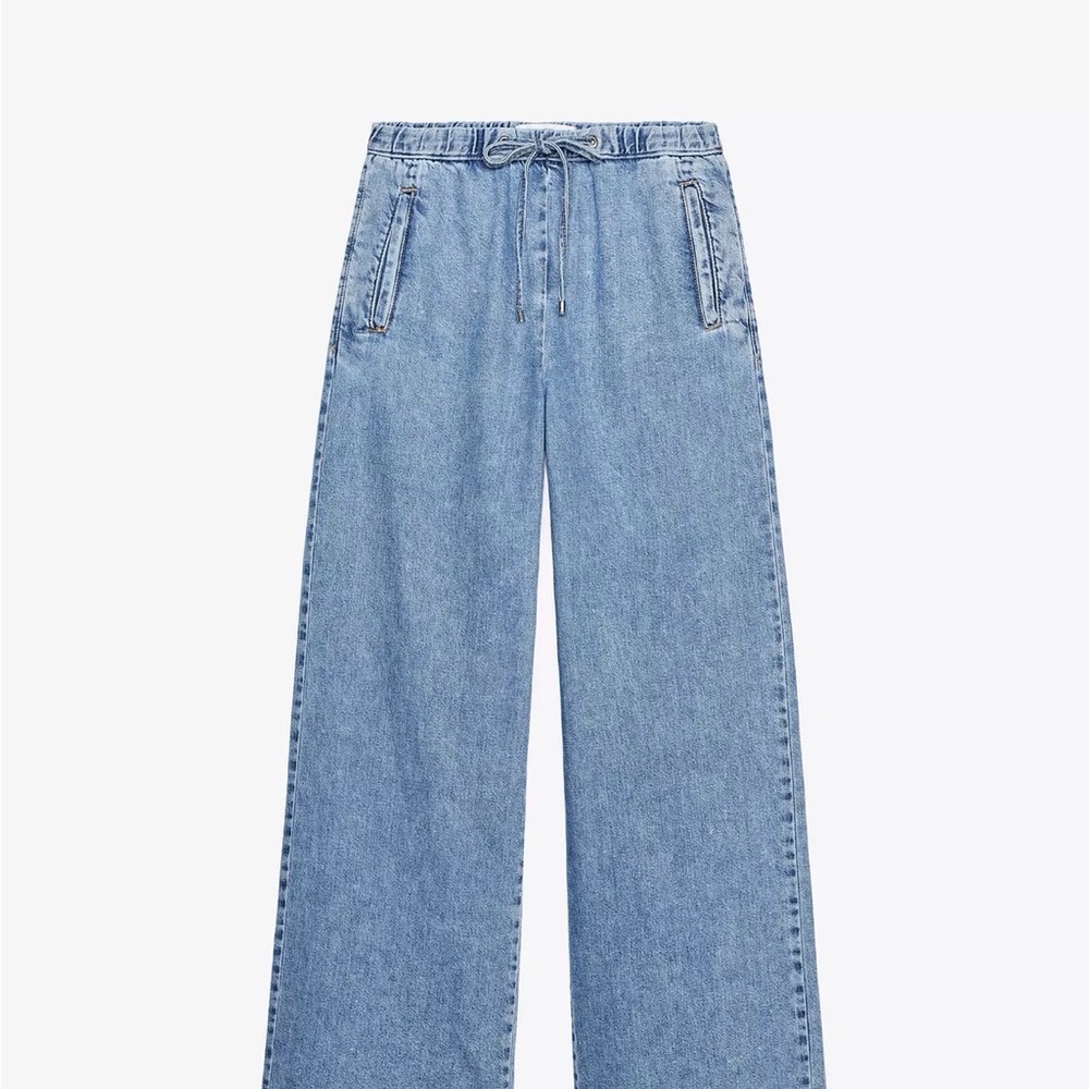Zara Light Blue Mid Rise Wide Leg Jeans